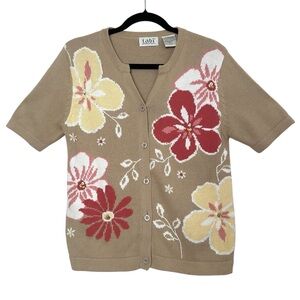 Vintage Boho Grannycore Floral Knit Cardigan Cottagecore Goblincore Embroidered